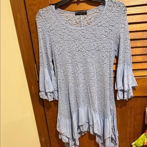 T Party Light Blue Lace Ruffle Sleeve Women's Top